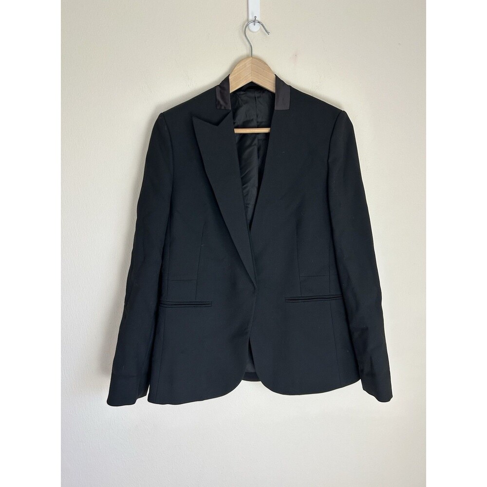Allsaints Leigh Blazer Jacket Size 6 Womens Black Button Asymmetrical Collar